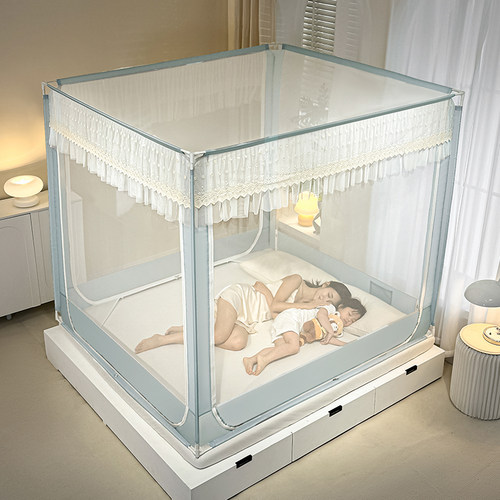 A类加密加厚三开门卧室蚊帐家用儿童防摔1.8米坐床式拉链方帐回底