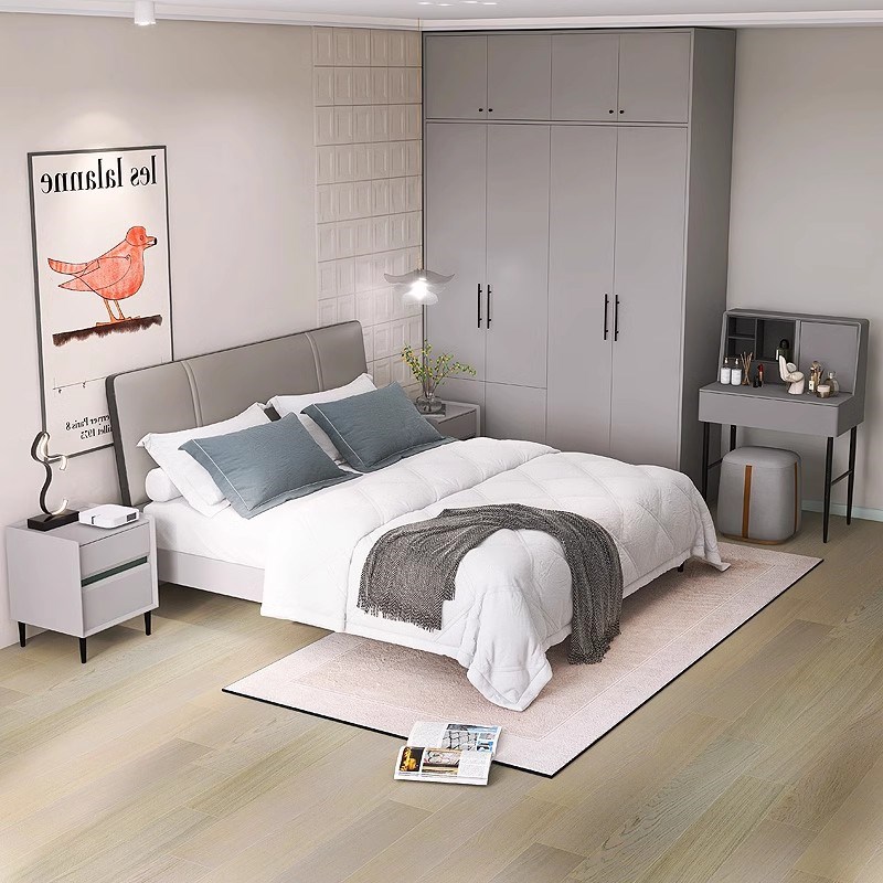 掌上明珠家具科技布床软靠背现代简约实木床排骨架1.8m人板式床