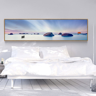 1446大海日出沙发背景墙装饰画现代客厅长条风景温馨海景卧室床头