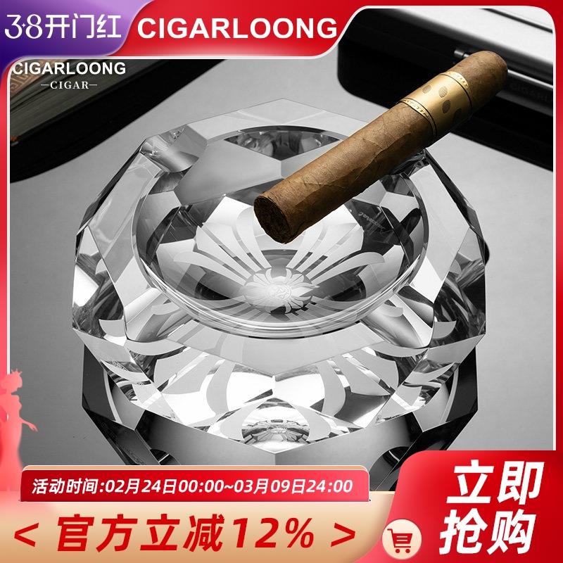 CIGARLOONG茄龙雪茄烟灰缸大口径切割玻璃多槽灭烟器盒装CG-24IP2