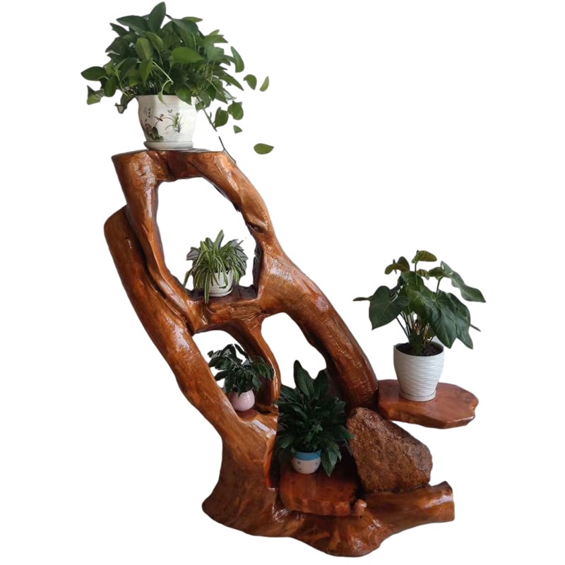 天然根雕花架实木雕树根底座原木多层盆景花台架子客厅落地式树桩