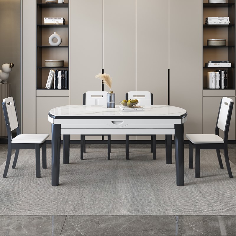 岩板餐桌可变圆桌椅现代简约伸缩折叠家用小户型方圆两用饭桌