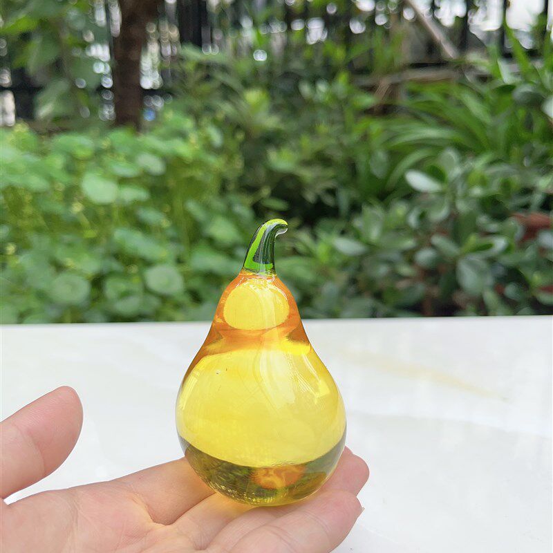 淄博博山琉璃水晶水果仿真梨摆饰可爱小胖梨葫芦玻璃工艺品小摆件