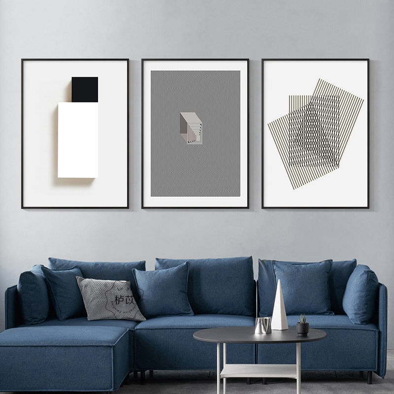 客厅装饰画现代简约挂画抽象立体感壁画极简风格三联画沙发背景画