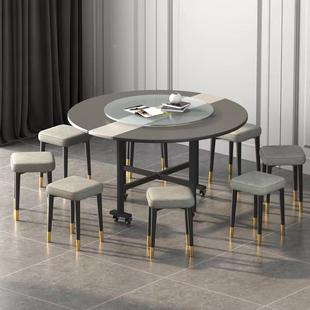 IL椅组合家用圆小户圆形折叠餐桌型新中ACL式 伸缩大桌带转盘折桌