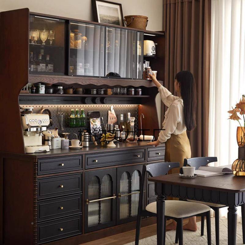 柜边法式复古实木餐柜家用一体靠墙储DGR物收高酒纳柜岩板