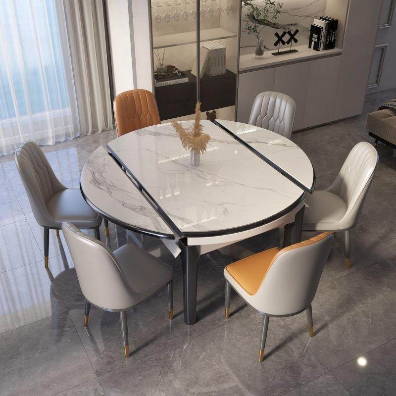 双实木轨板合餐桌椅组现代简无品牌/约家用伸缩小户型圆岩桌带转