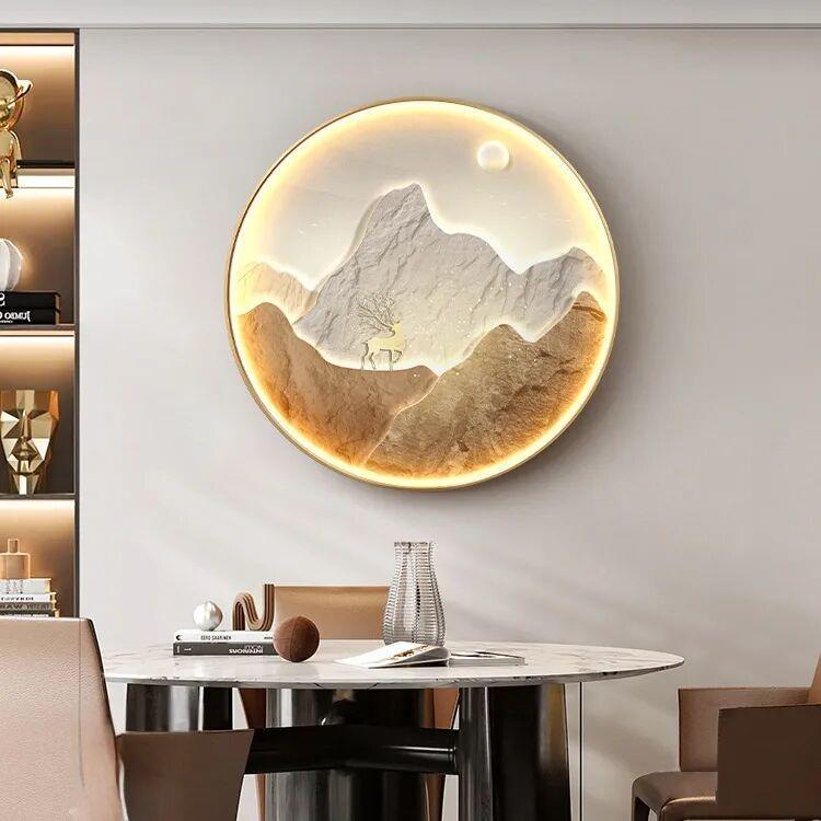 背有靠山轻入户玄室关装饰画现代MJV餐厅圆形山水办公挂奢画客厅