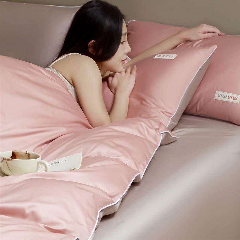 轻奢双全棉长绒拼棉四件套简约高档纯色纯棉被套件品RPC床笠罩床4