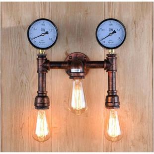 出口过欧美式 复古铁艺水管壁灯创B2030意业风e酒吧道工三头钟表ld