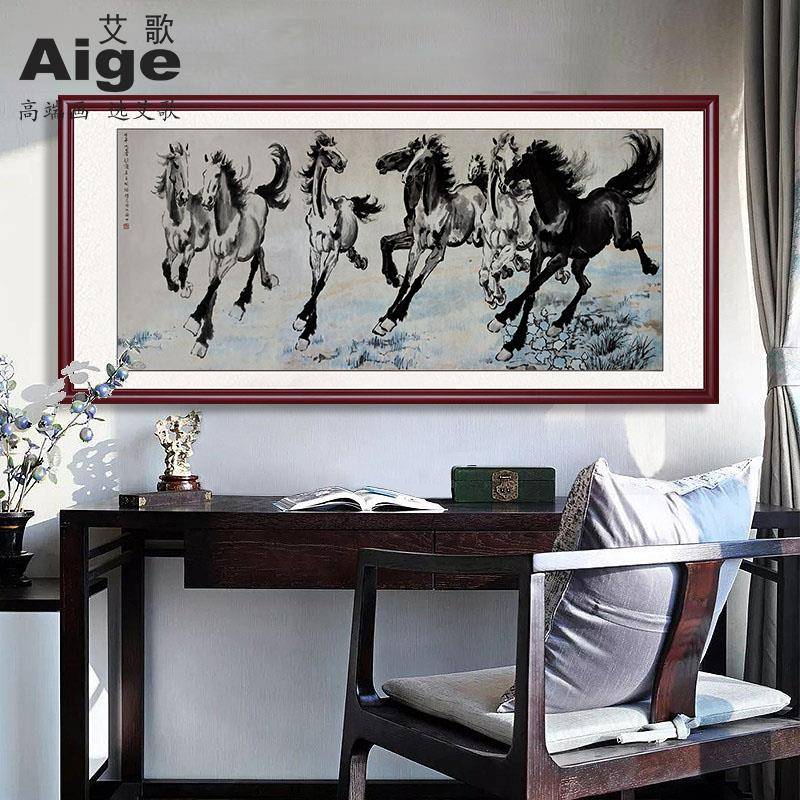 八骏图客厅挂骏马画图装画饰马到成画功挂八骏全图画墙壁办公室国