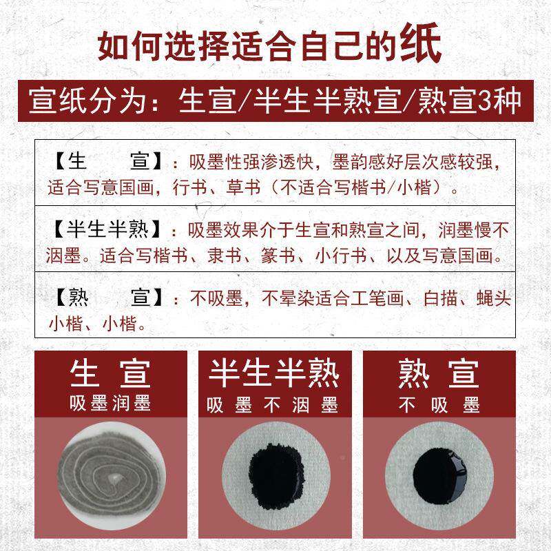 宣纸四尺生宣半半熟熟宣纸10张书法专宣用纸国164画纸初学练生习0