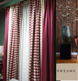 红色格子窗帘英伦乡村复古棉麻田园女孩公主风婚房地中海韩式窗帘