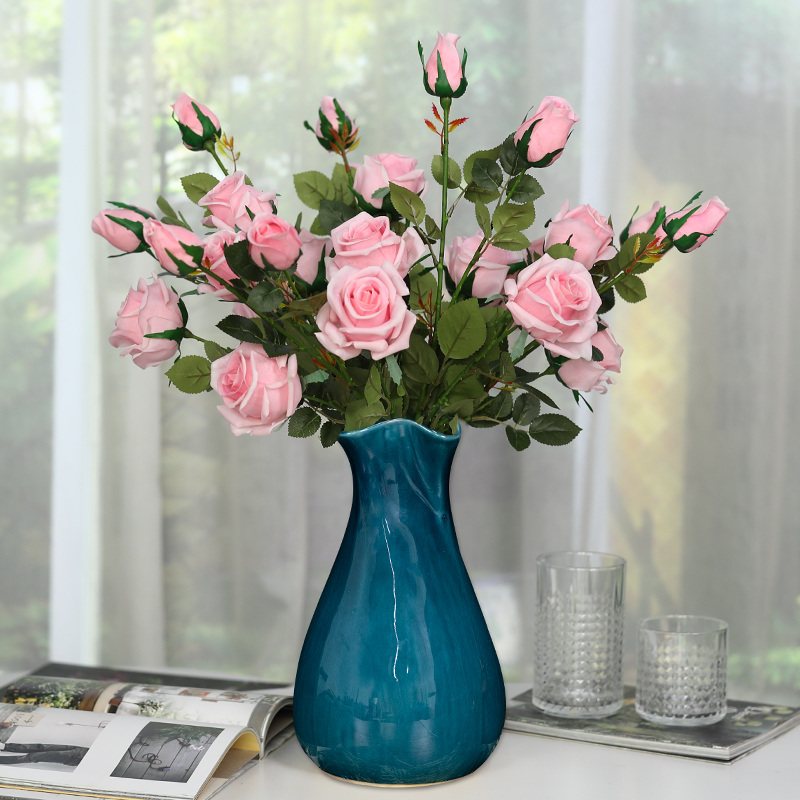 手感保湿玫瑰花假花绢花仿真花高端插花客厅摆设花装饰花艺摆件