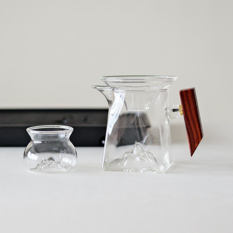 观山公杯!无聊茶友 玻璃公道杯木柄方形玻璃公杯茶具分茶器380ml