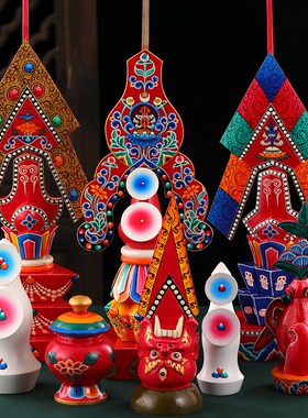 尼泊尔手工实木质孜玛朵玛三根本彩绘工艺朵玛食子酥油花家用摆件