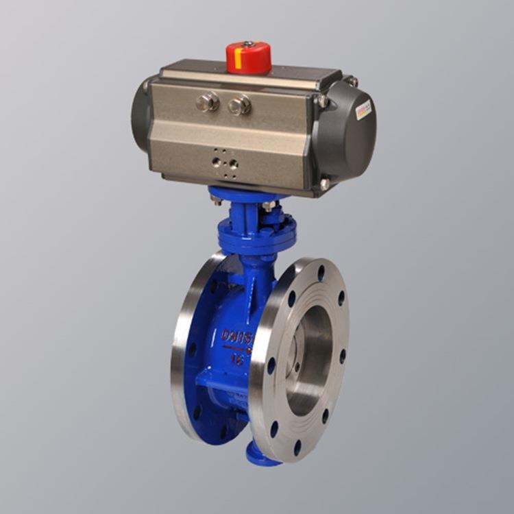 D643W-16P气动蝶阀DN400耐高温硬密封不锈钢304气动法兰蝶阀DN450