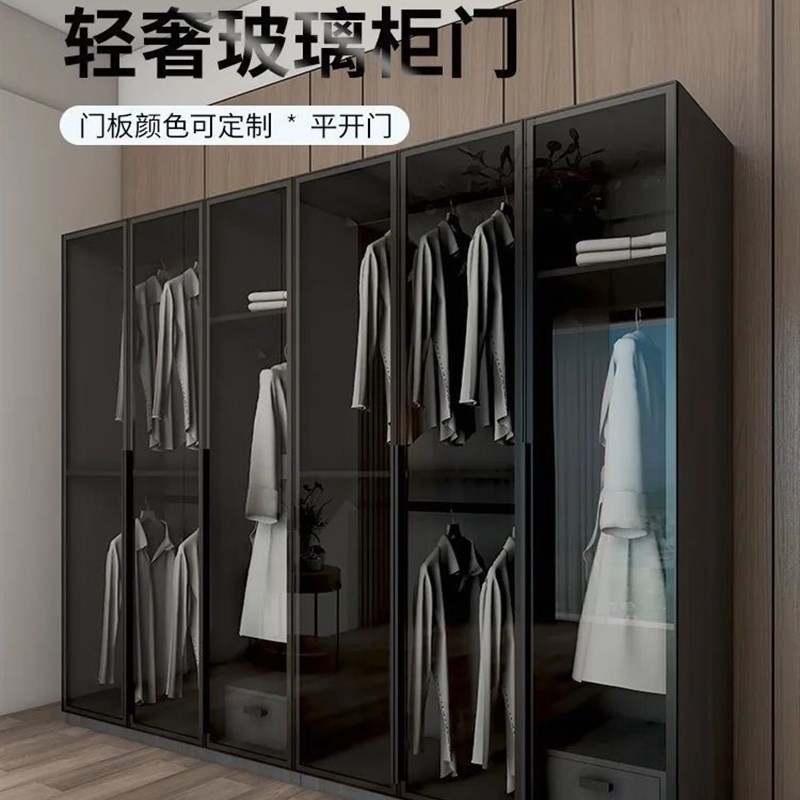 钢化酒柜玻璃门铝框极简玻璃门窄边柜门扇钢化餐边柜玻璃柜门定制