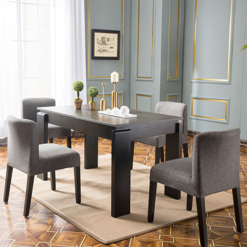 全实木火烧石餐桌椅黑色后现代餐桌椅1米水曲柳玄武小户卡座饭桌