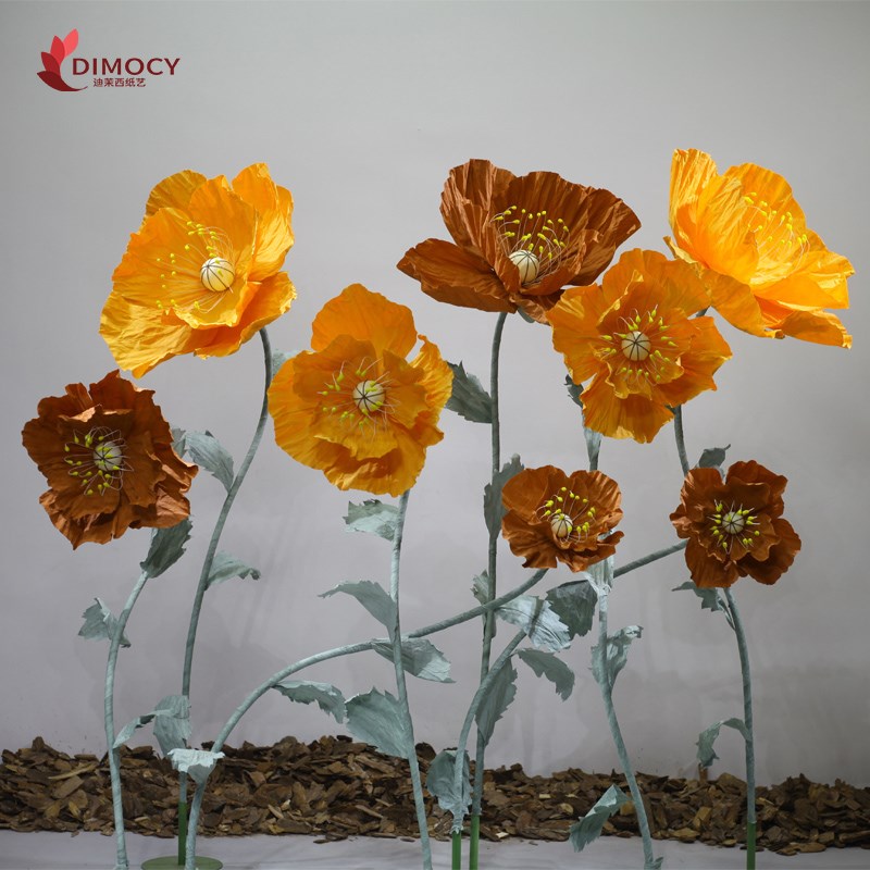 大型纸艺花虞美人婚礼道具商业美陈地产店铺橱窗布景真丝花巨型