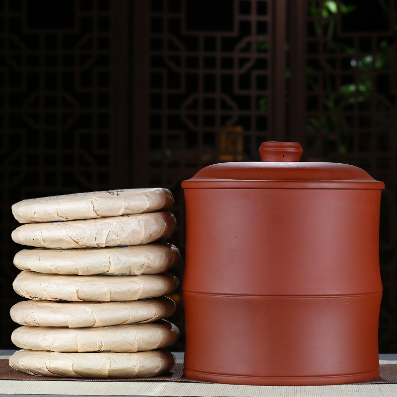 宜兴紫砂茶叶罐大号码普洱七饼罐储茶缸醒茶罐茶盒茶叶桶陶瓷家用