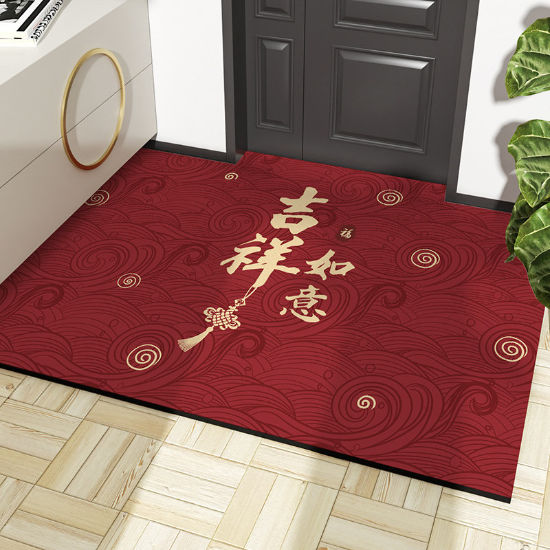 新年红色PU皮革入户进门地垫进户脚PVC大门口玄关地毯可裁剪免洗