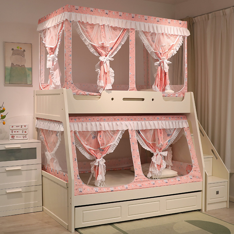 伸缩子母上下床儿童防摔蚊帐学生宿舍遮光床帘一体上下铺单人床幔