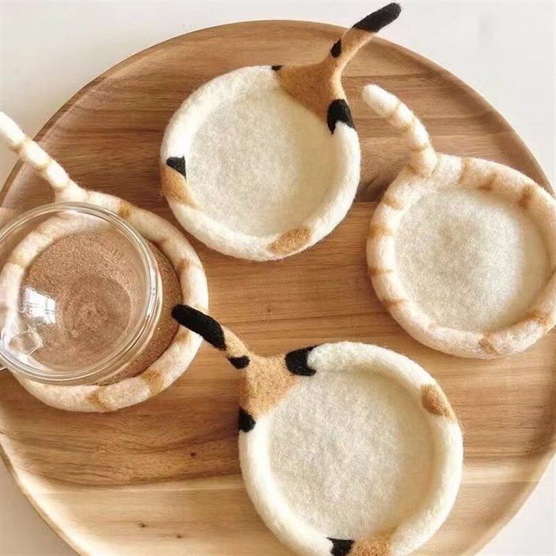 羊毛毡杯垫猫咪北极熊熊猫布艺杯垫定制可爱戳戳乐手工diy材料包