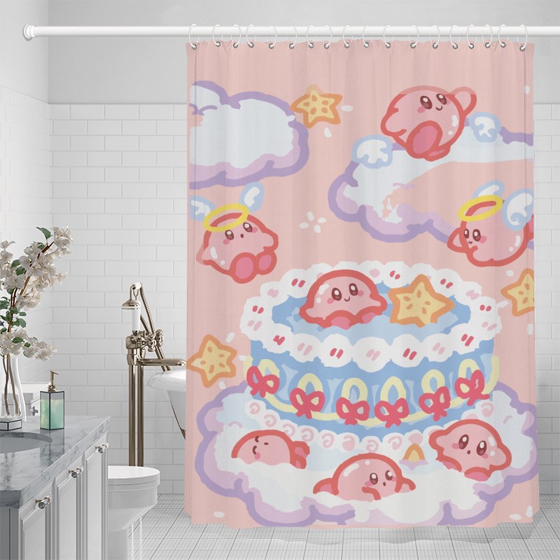 卫生间浴帘防水布可爱卡通星卡比淋浴浴室挂帘干湿分离免打孔装