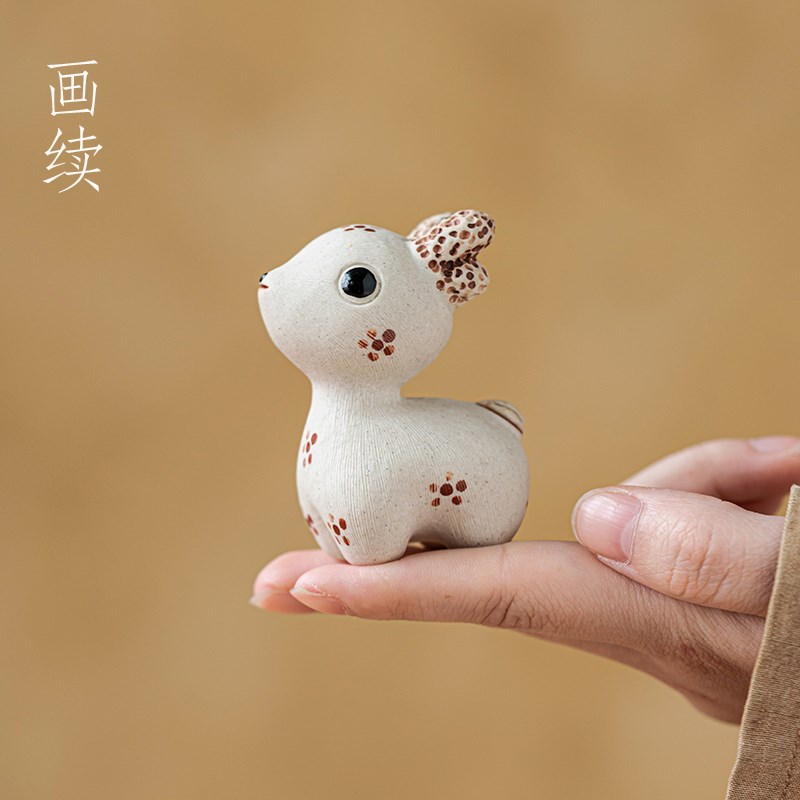 画续宜兴手工紫砂梅花鹿茶宠小摆件精品可养高档可爱创意茶桌茶玩