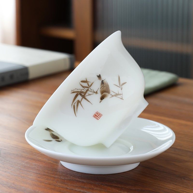 250ml大号三才盖碗黑茶普洱茶具单个北方家用泡茶杯羊脂玉瓷茶碗