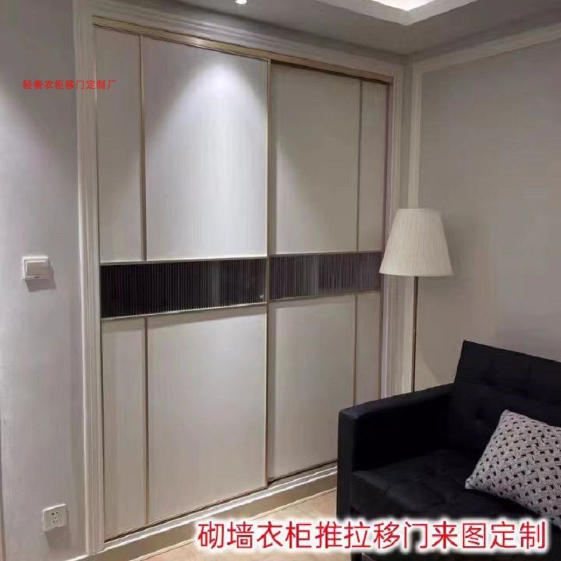 衣柜推拉门定制家用卧室衣帽间滑门金属衣柜门砌墙隔断推拉门到顶