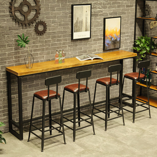 吧台椅子实木高脚凳酒吧椅家用工业风高凳简约铁艺前台高脚桌椅