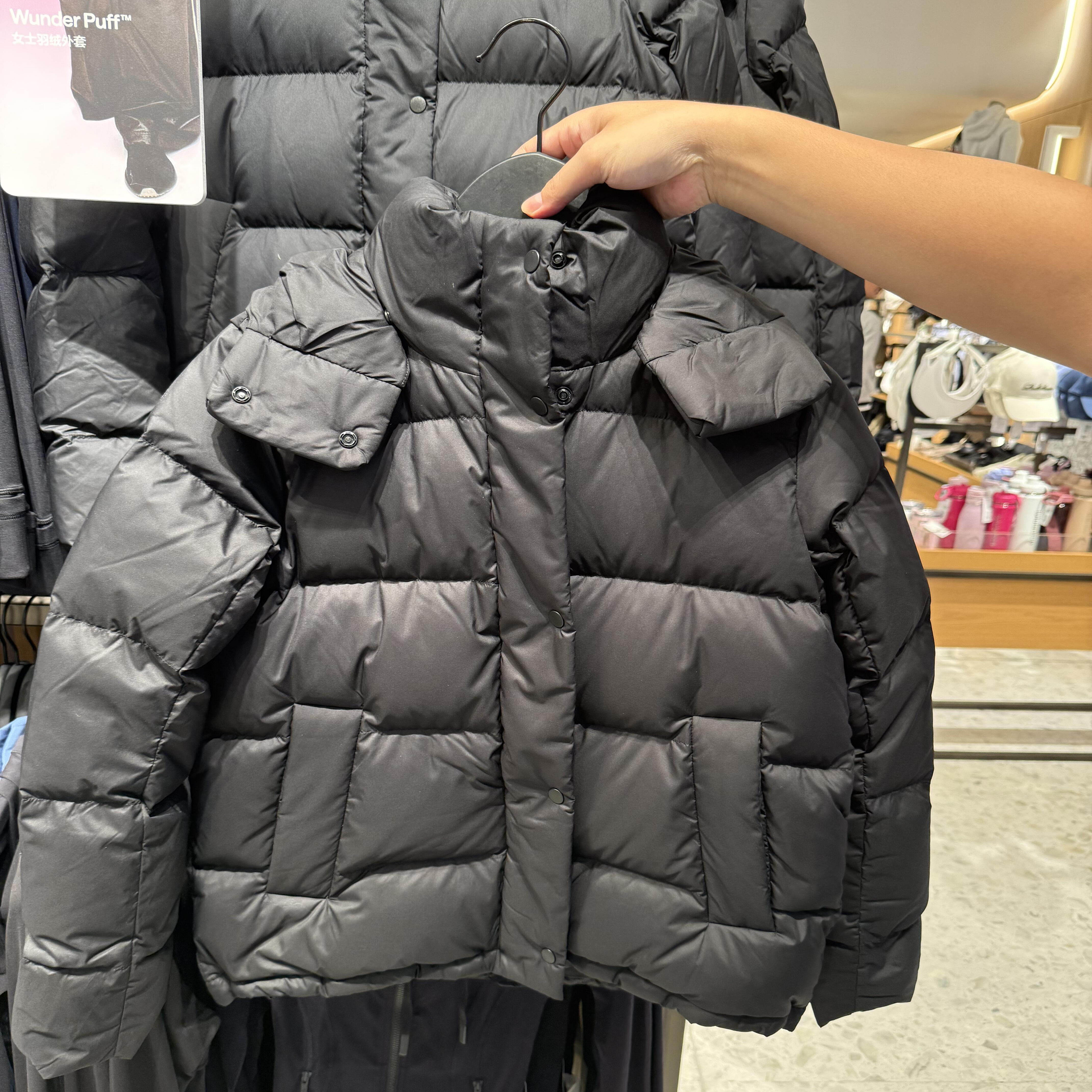 lululemon露露乐蒙25五格连帽泡芙鹅绒羽绒服连帽女短款灰色外套