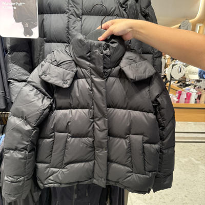lululemon露露乐蒙25五格连帽泡芙鹅绒羽绒服连帽女短款灰色外套