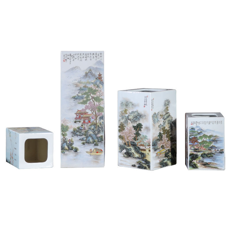 景德镇陶瓷器花瓶摆件瓷瓶子方形大口瓶新中式客厅插花家居装饰品