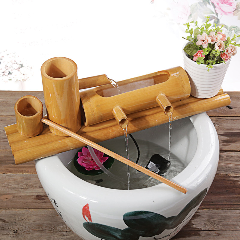 竹子流水器石槽鱼缸鱼盆过滤器水景喷泉风轮水车玄关摆件加湿增氧,家居饰品,装饰摆件,淘宝优惠券,粉丝福利购,淘宝优惠卷