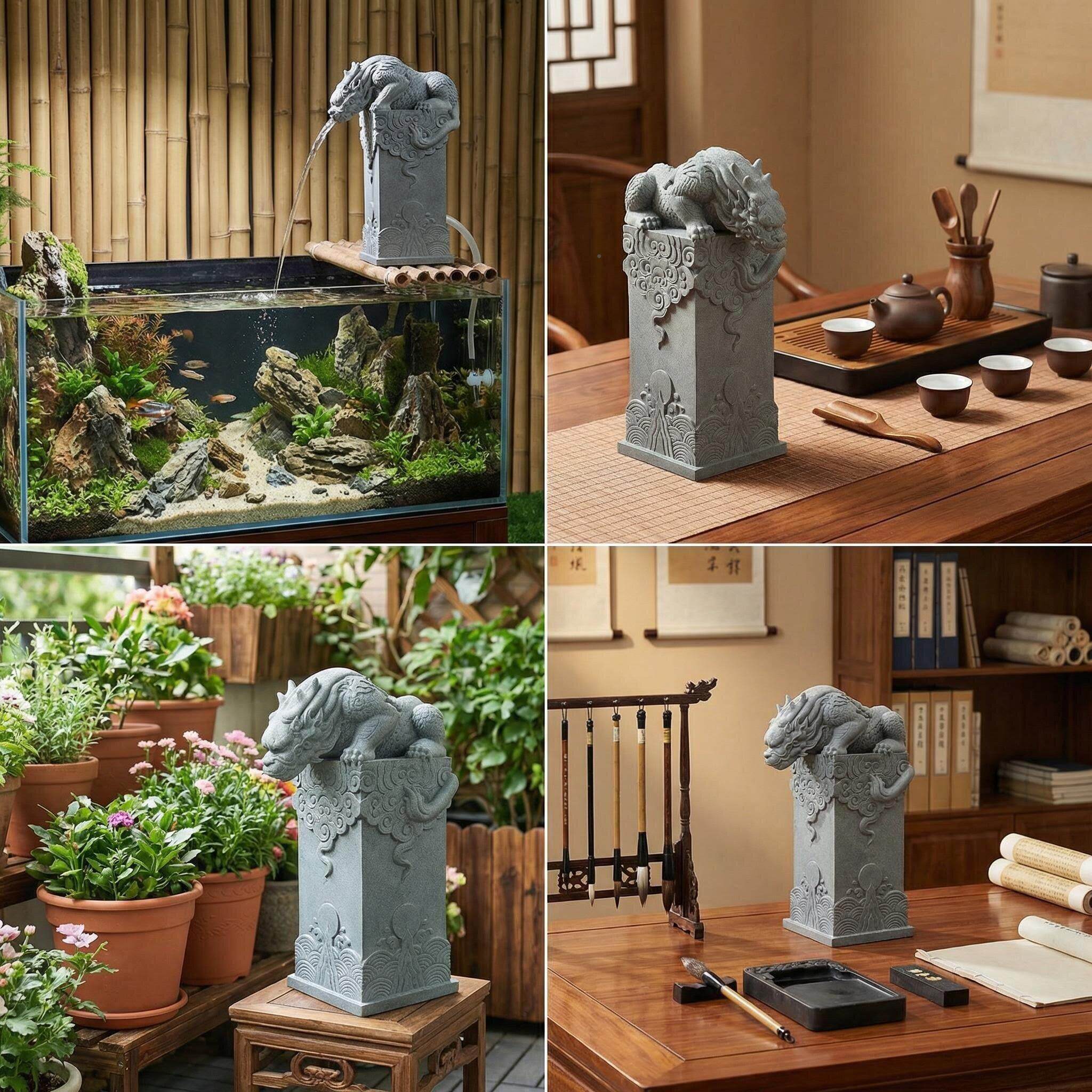 青砂石鱼避水吸金兽流水喷泉镇水池兽摆PHA件茶造桌庭院水缸景装