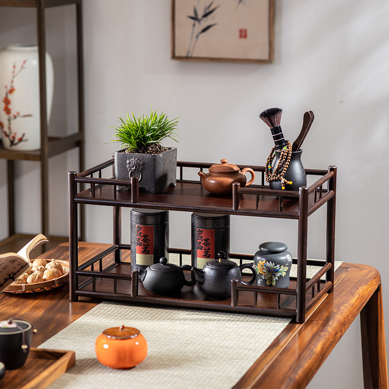 茶杯架子双层壶承中式楠竹茶具收纳小摆件展示茶味茶器置物架茶棚