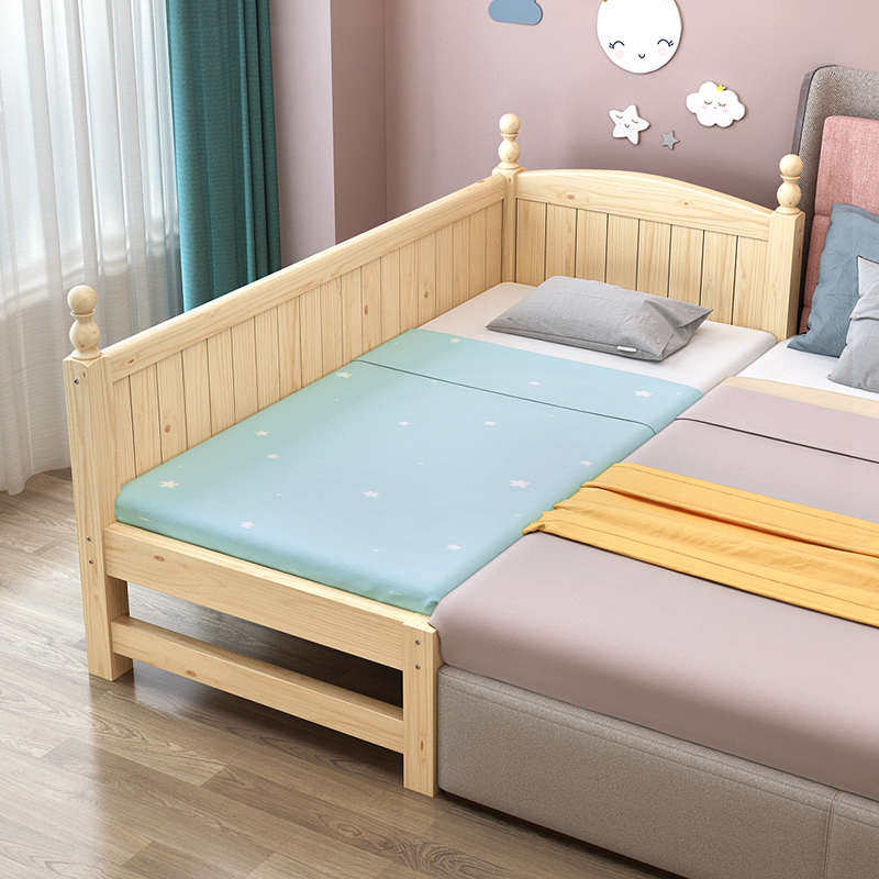 实木儿童床带护栏小床男孩床边单人床神器大拼接婴儿加宽床床白色