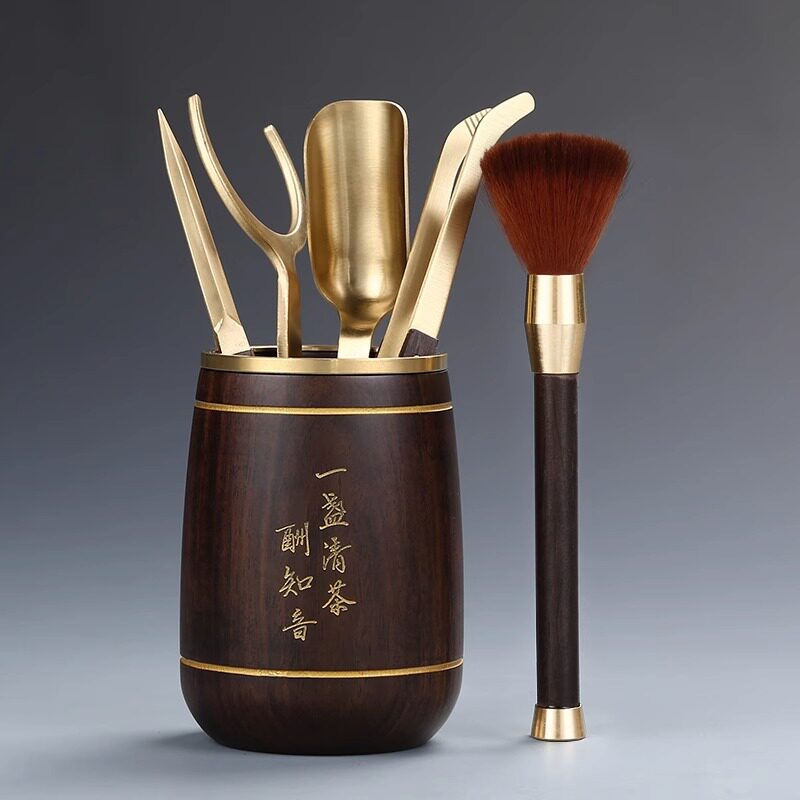 黄铜茶道六君子套装功夫茶具配件大全高档茶盘茶桌台泡茶工具用品