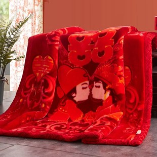 结婚用的红毛毯新款喜庆盖被加厚双面绒不掉毛春秋冬季单双人盖毯