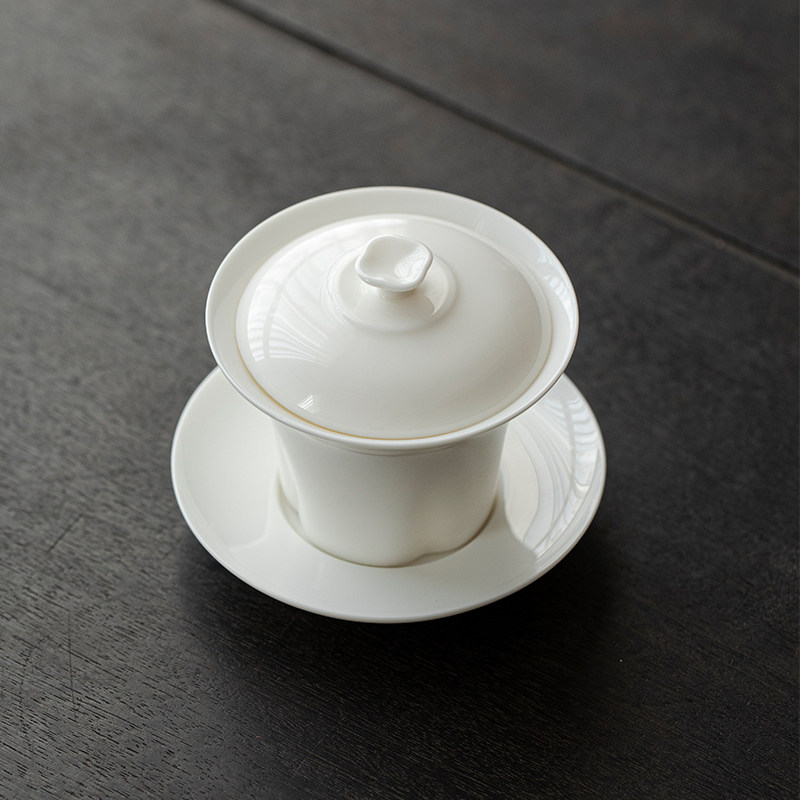 草木祠 白瓷盖碗 三才盖碗茶杯陶瓷茶碗带盖泡茶功夫茶具悬停高档