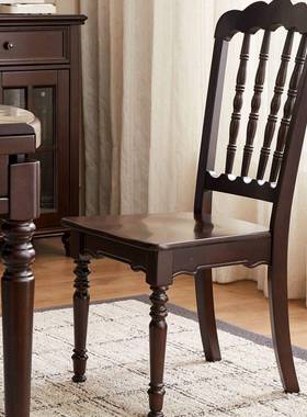 美式乡村实木复餐椅软包椅子用餐厅背椅书古桌靠椅A25117-2家靠背
