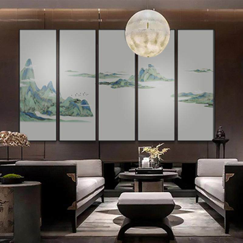 新中式店山水YZ202208风景国酒大画厅画大堂样板间装饰画竖版多联