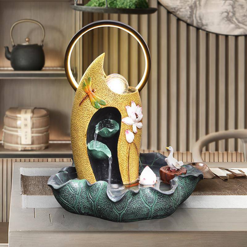 荷花桌面风轮假山流鱼水喷泉池客ERB厅水鱼缸摆件开业送礼盆加湿