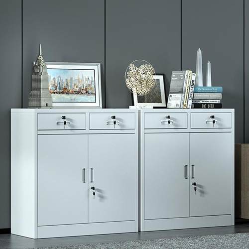 斗矮柜办公室文柜铁皮二柜件钢制车间工具柜屉带985锁家用抽储物