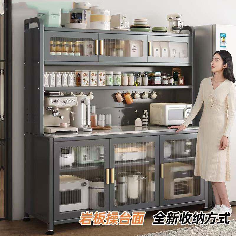 岩板餐柜边JN-岩板柜厨炉房置物落地多层收纳微波烤箱收架纳储物