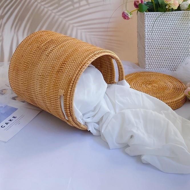 藤编脏衣带篓轻织奢脏服收纳筐编桶盖衣家用圆形大号脏收纳桶衣篮