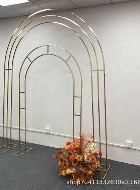新款婚双庆道具场铁艺形杆拱门户外婚礼景布置仿真绢花屏PBX弧风